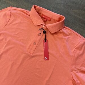 NWT Redvanly Rodin Jacquard Polo Sz M Coral Pink Orange Golf Casual